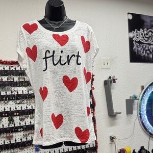 INC International Concepts White and Red Heart Tee